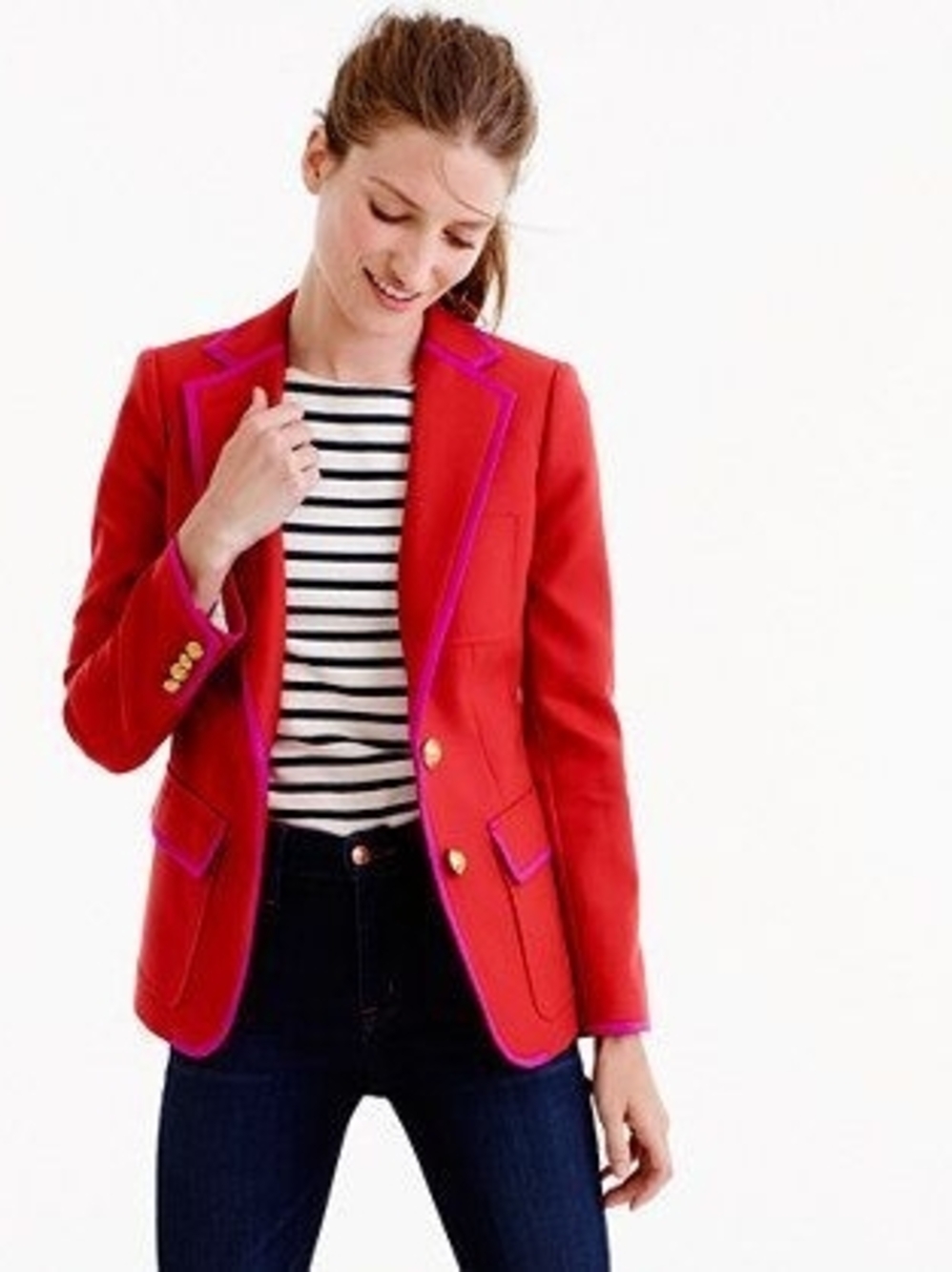 J. Crew Red Blazer with Pink Trim